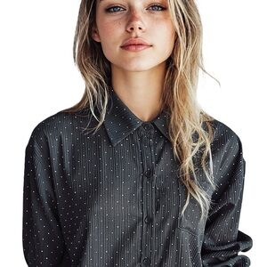 Women's Black rhinestone Polka Dot Shirt and matching pants